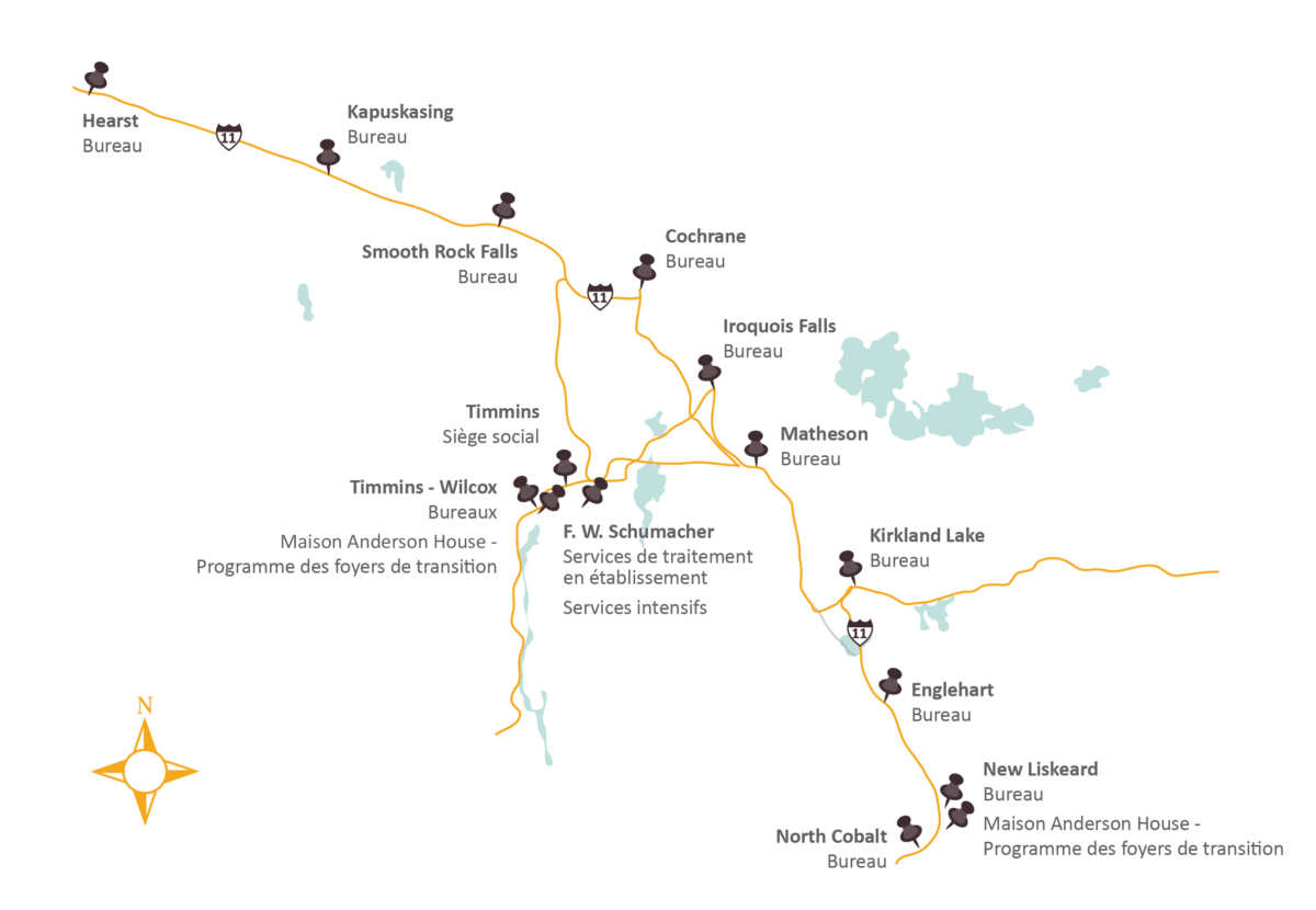 Agency Service Area Map 2026 – FR Carte indiquant l'emplacement des bureaux