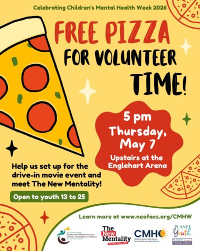 Free Pizza for volunteer time flyer
